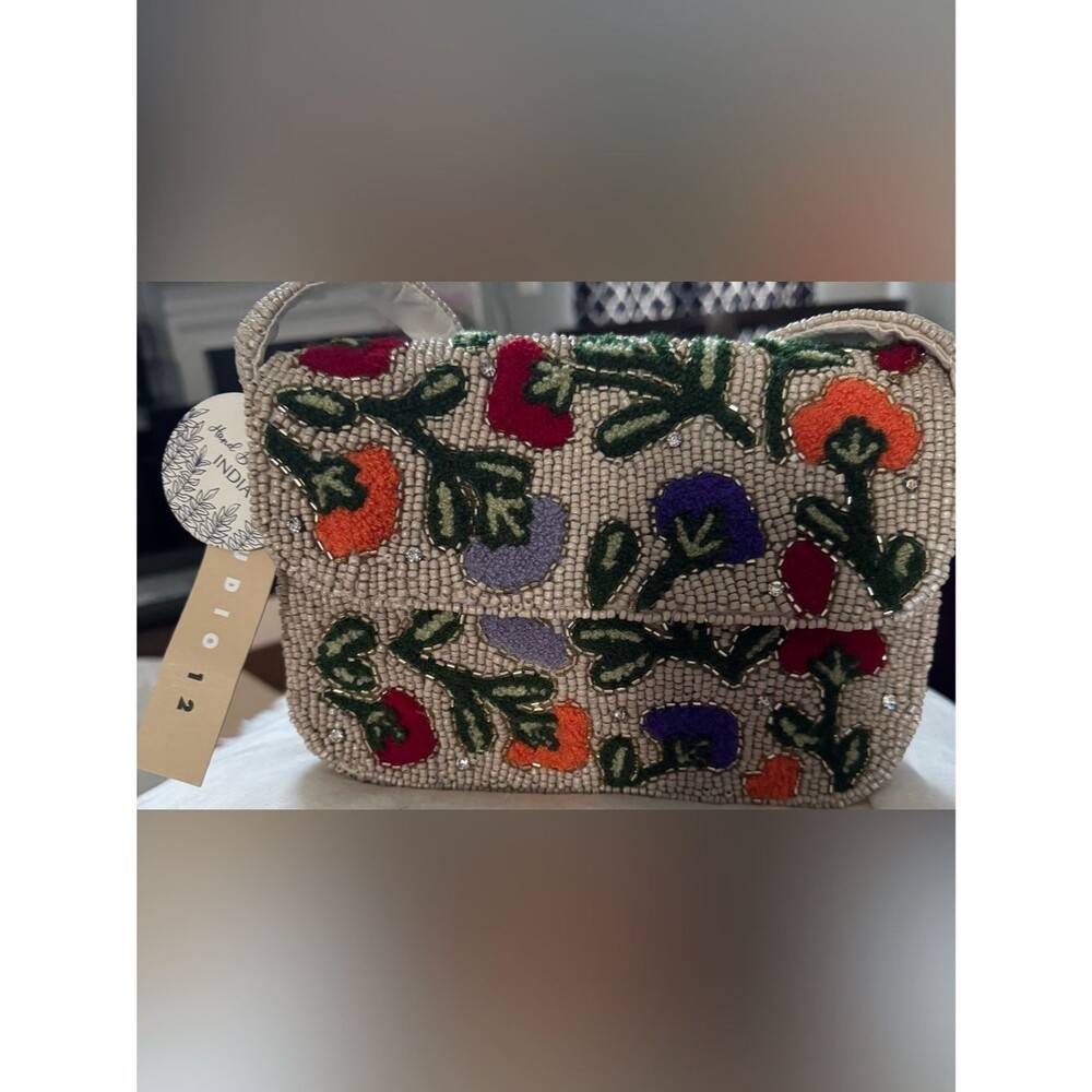 NWT Studio 12 Hand Beaded Floral Flap Shoulder Bag India